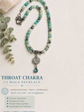 Vishuddha Throat 4th Chakra, Amazonite Beaded 1/2 Mala Necklace